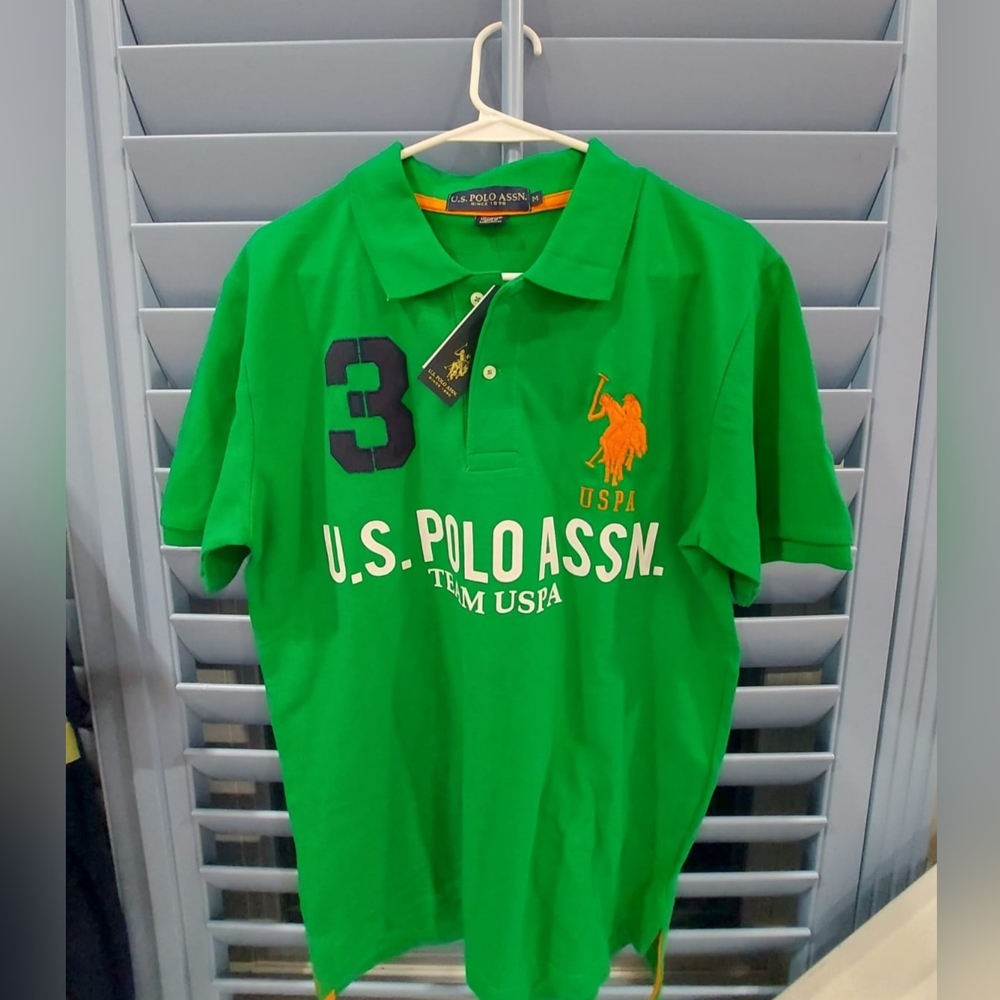 TEAM USPA U.S. Polo Assn 3 Men Sewn Green  Short Sleeve Size M